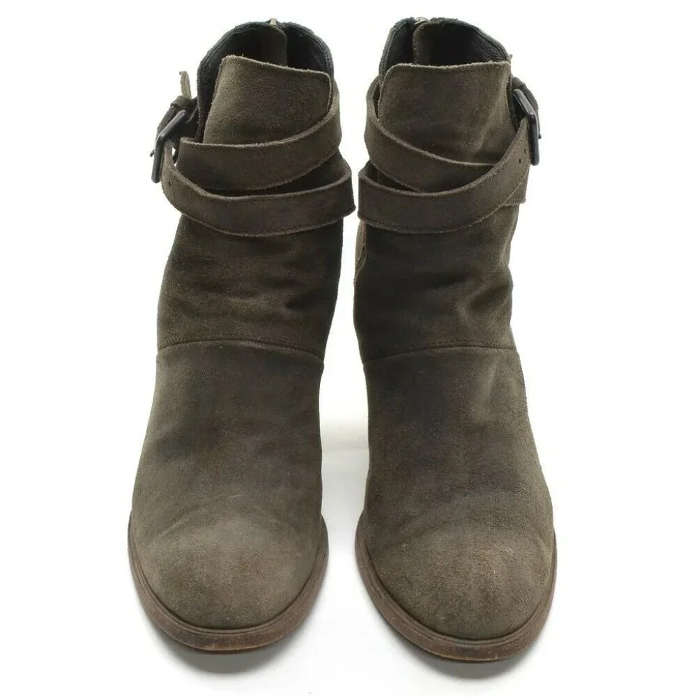 LD Tuttle Taupe Suede Cross Strap Buckle Bootie 38